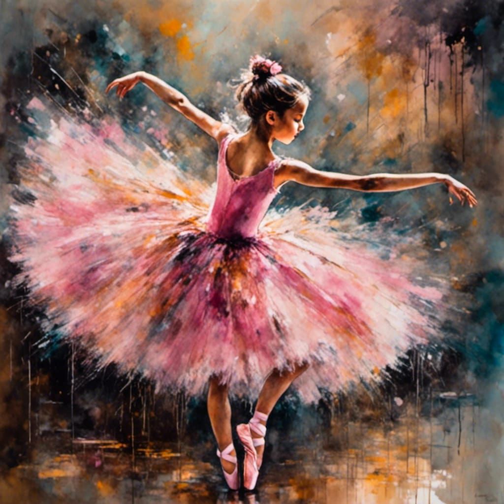 Degas-Style Ballerina in Pink Tutu on Stage