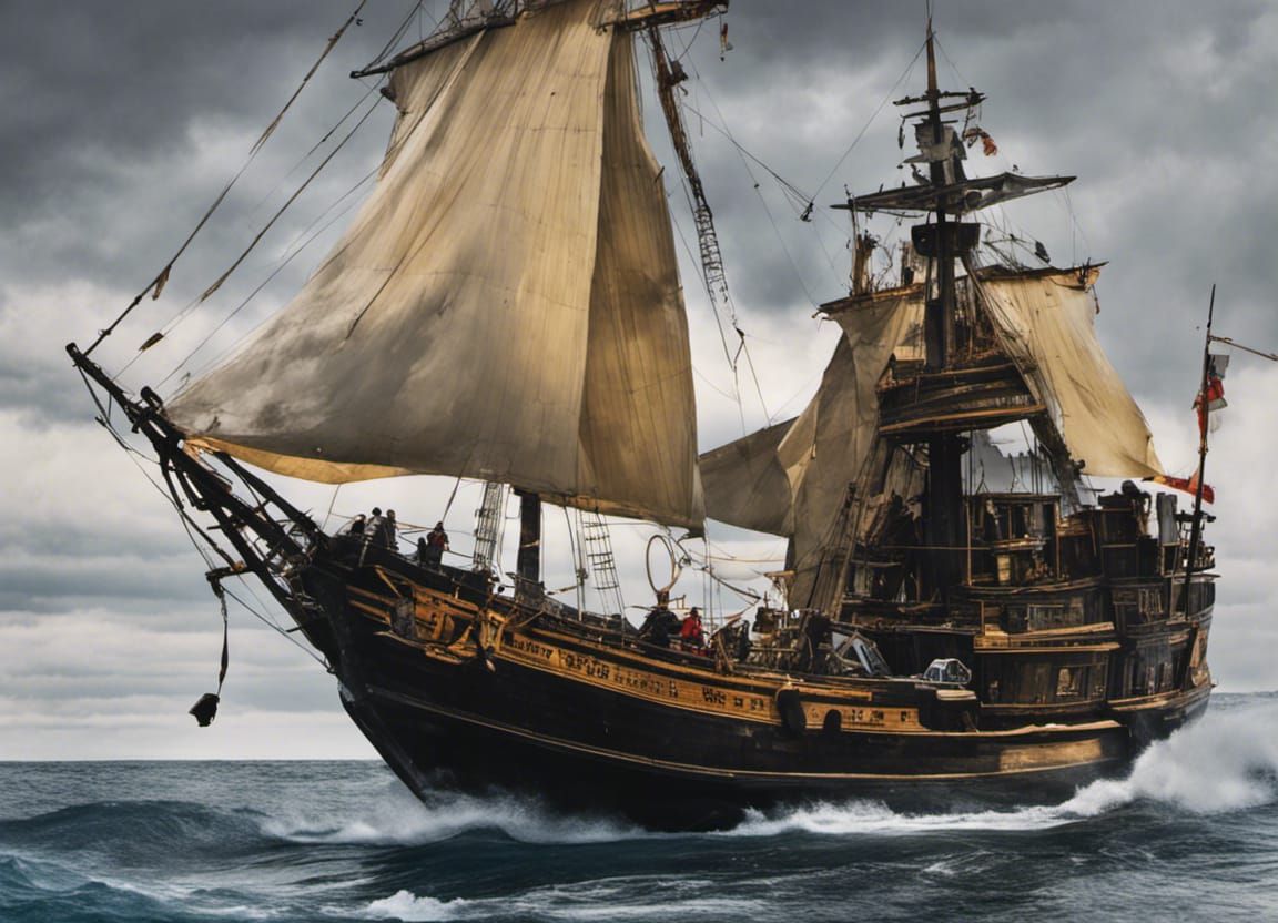 Penguin Pirate on Stormy Sea in Neo-Expressionist Style