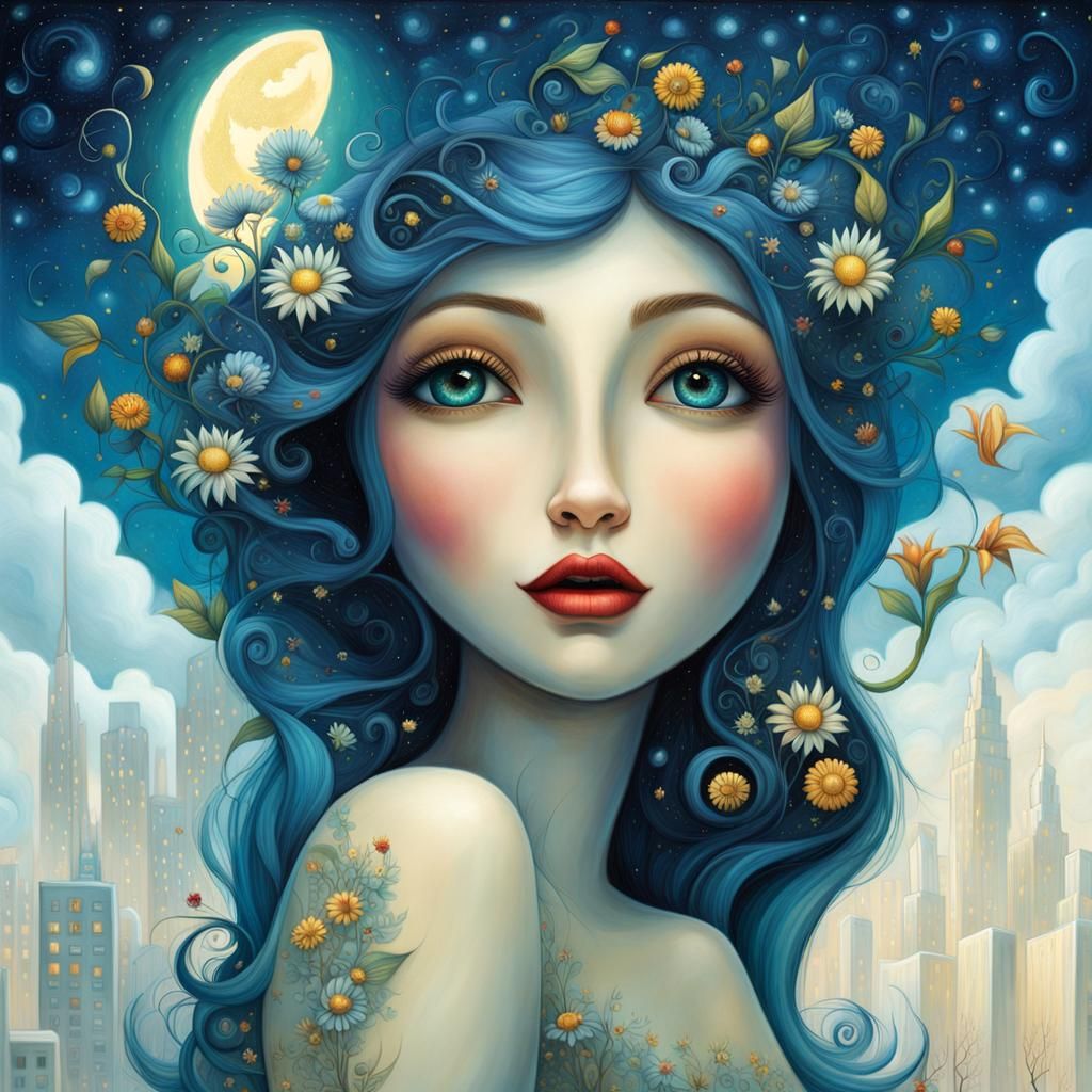 Rooftop Garden Oasis in Fantasy Art Brut Style