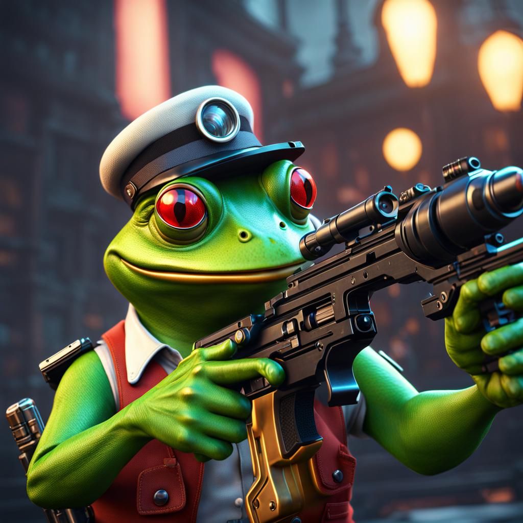 Gangster Frog with Gun in 3D Cinematic Style