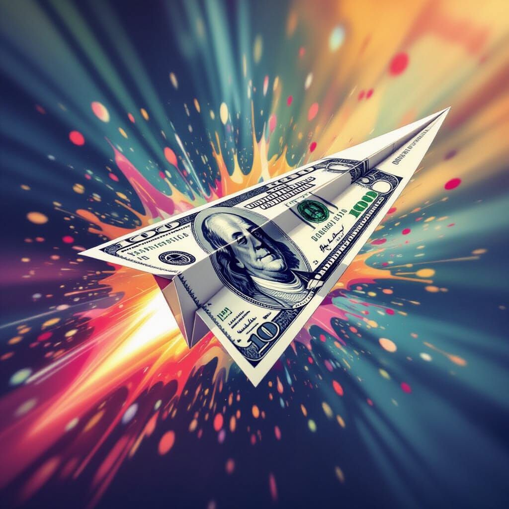 Dollar Plane Soars Through Bank in Hyperrealistic Splash Art