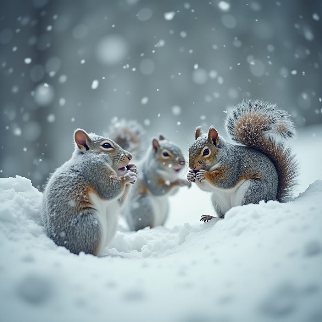 Squirrels Battle Blizzard in Realistic Cinematic Shot