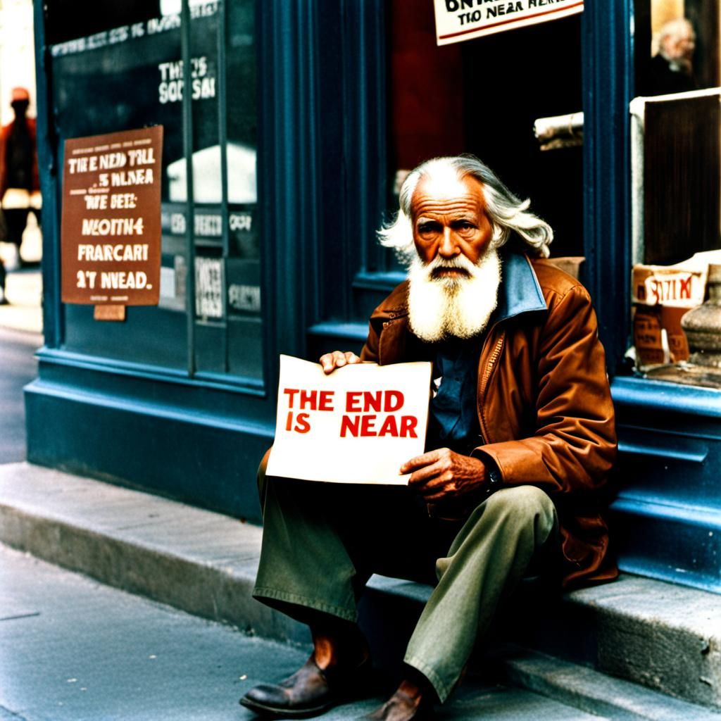 Homeless Man Holds End of Days Sign