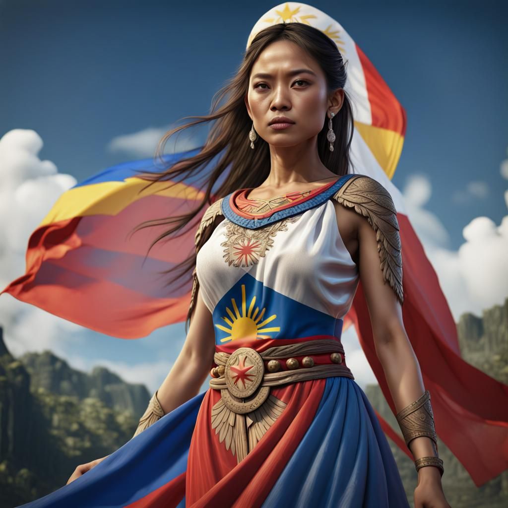 Filipino Woman in Flag Dress: Detailed Matte Painting