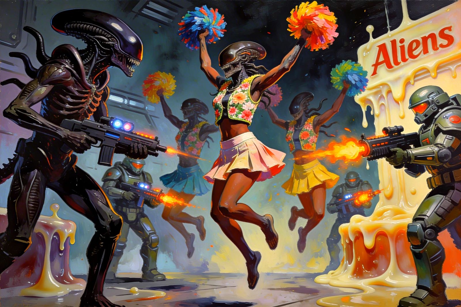 Xenomorphs in Miniskirts with Pom-Poms, Comic Book Style