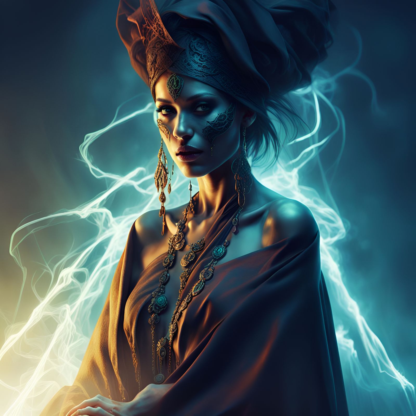 Mystical Voodoo Priestess in Midnight Ritual