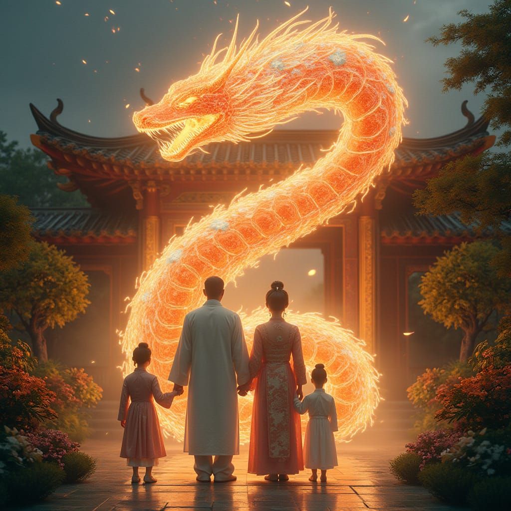 Chinese Family Embracing Love and Blessings in Elegant Harmo...