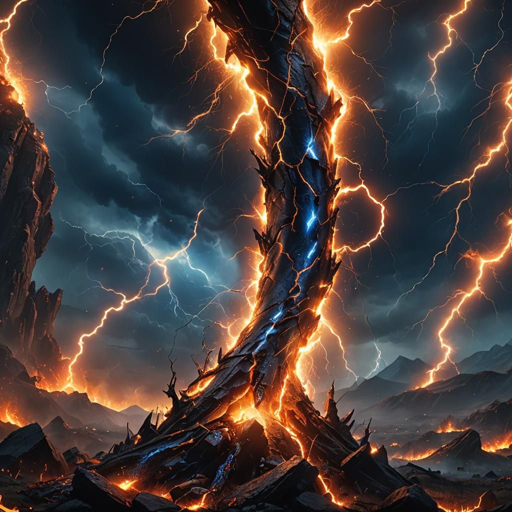 Mystical Lightning Bolt Surrounded by Fire