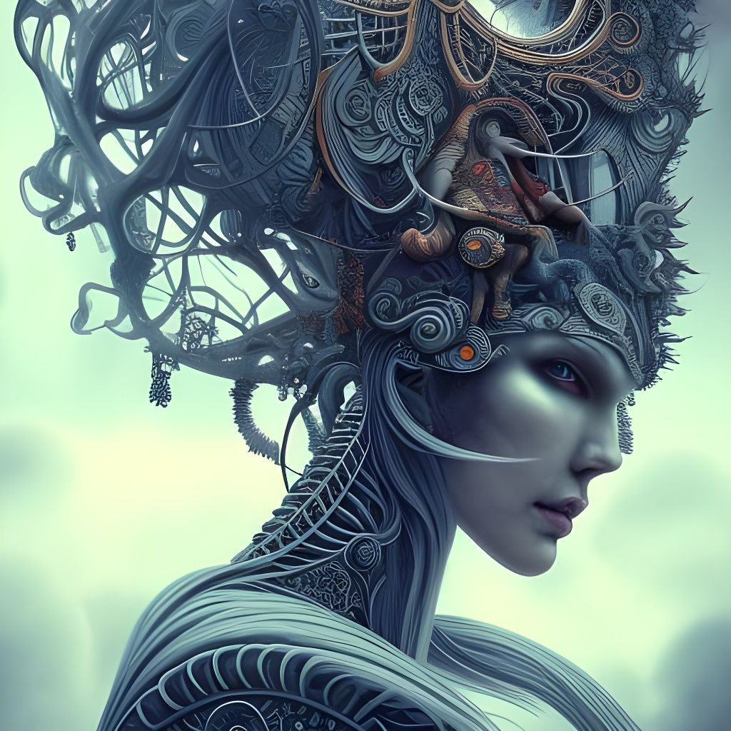 Warrior Goddess in Metallic Armor, Digital Art