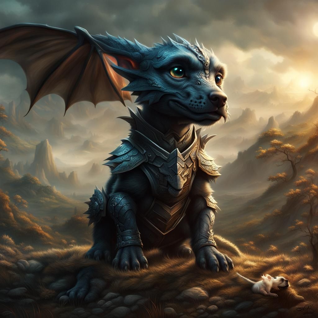 Puppy Dragon Hybrid: Epic Digital Matte Painting