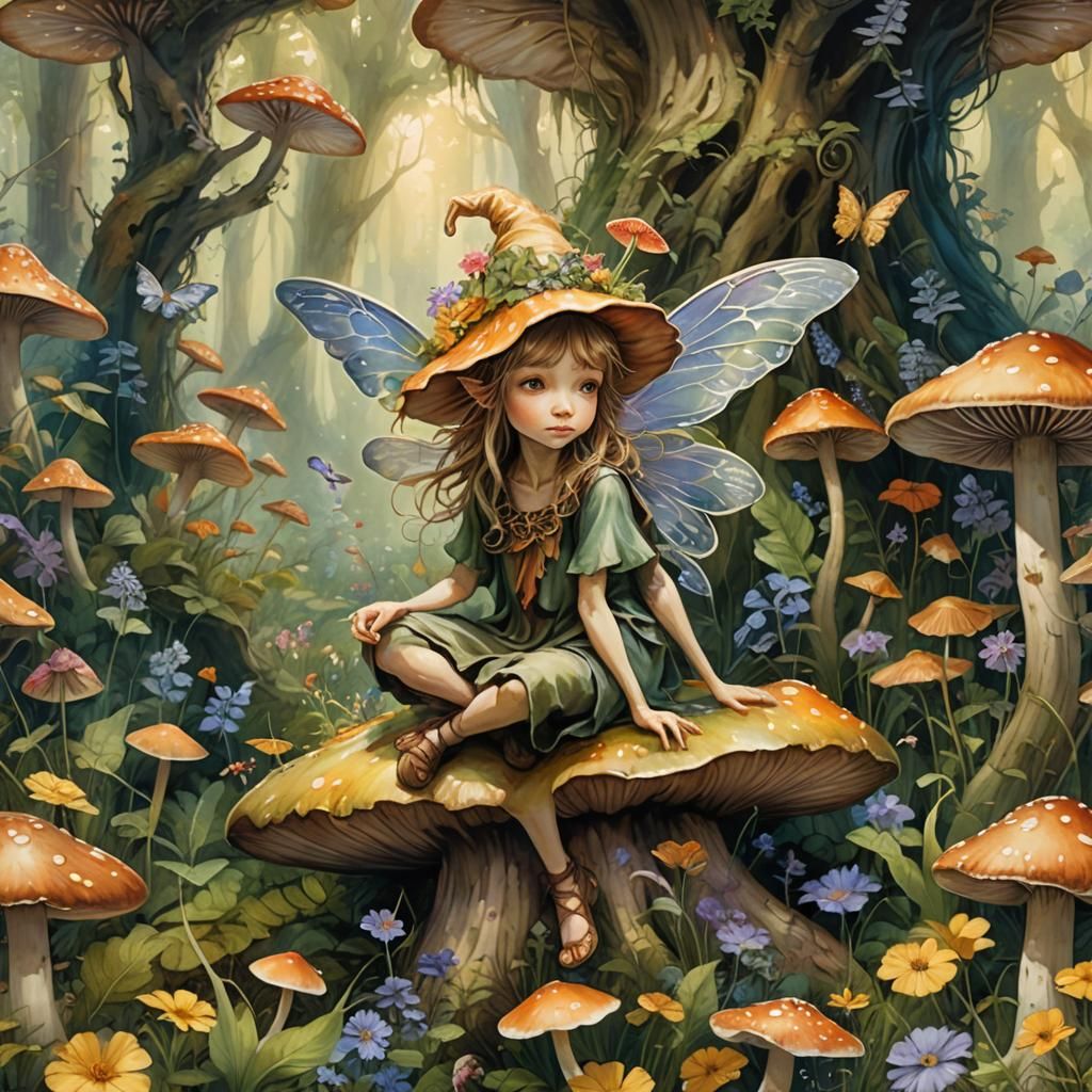 Whimsical Faerie Scene in Enchanted Forest Glade