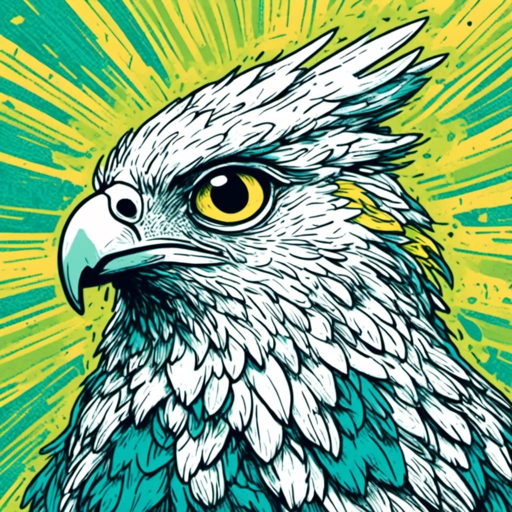White Hawk Head in Flat Comic Pop Art
