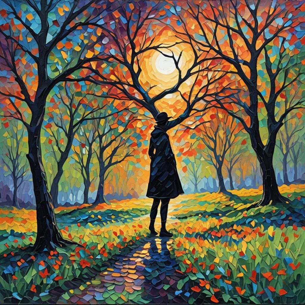 Expressionist Silhouette in Neo-Impressionism Style