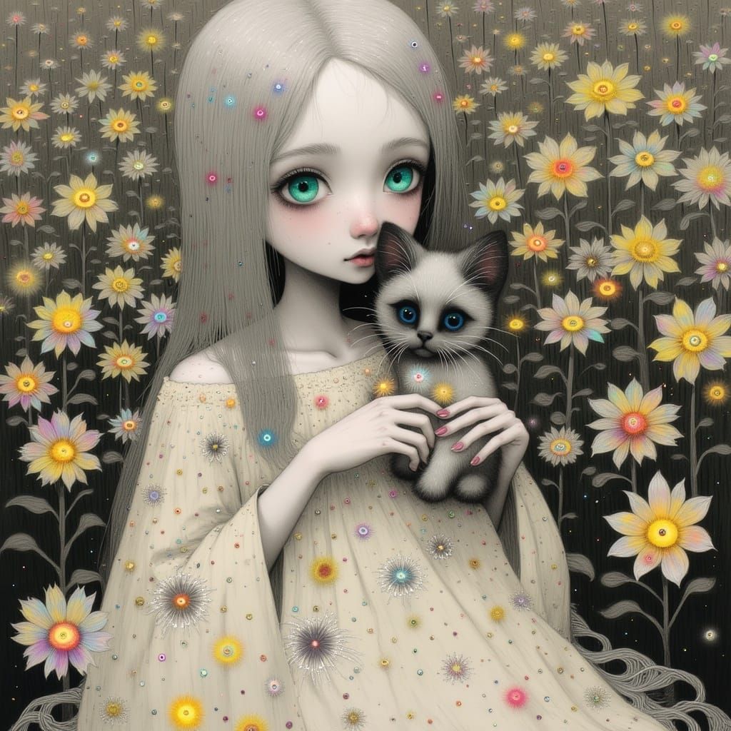 Serene Anime Goddess Among Blooming Flowers