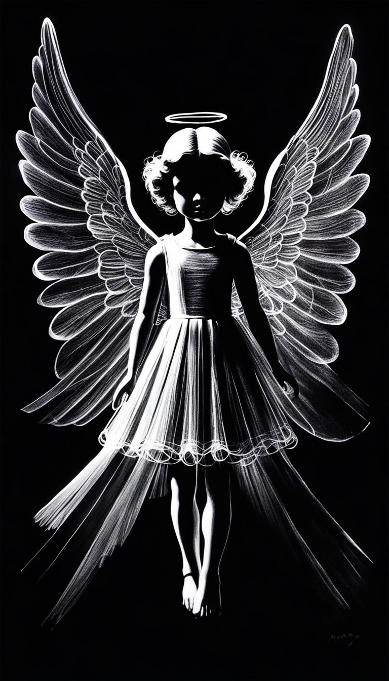 Surreal Angel: Child's Drawing in Rayograph Style