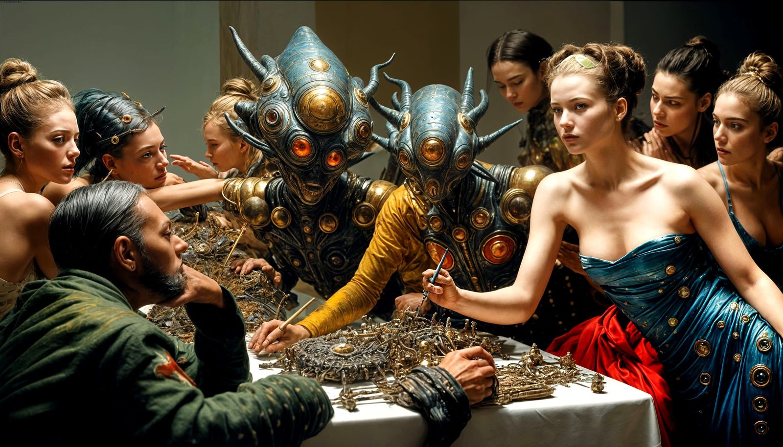 Abstract Alien Portraits in Bizarre, Fantastic Scenes