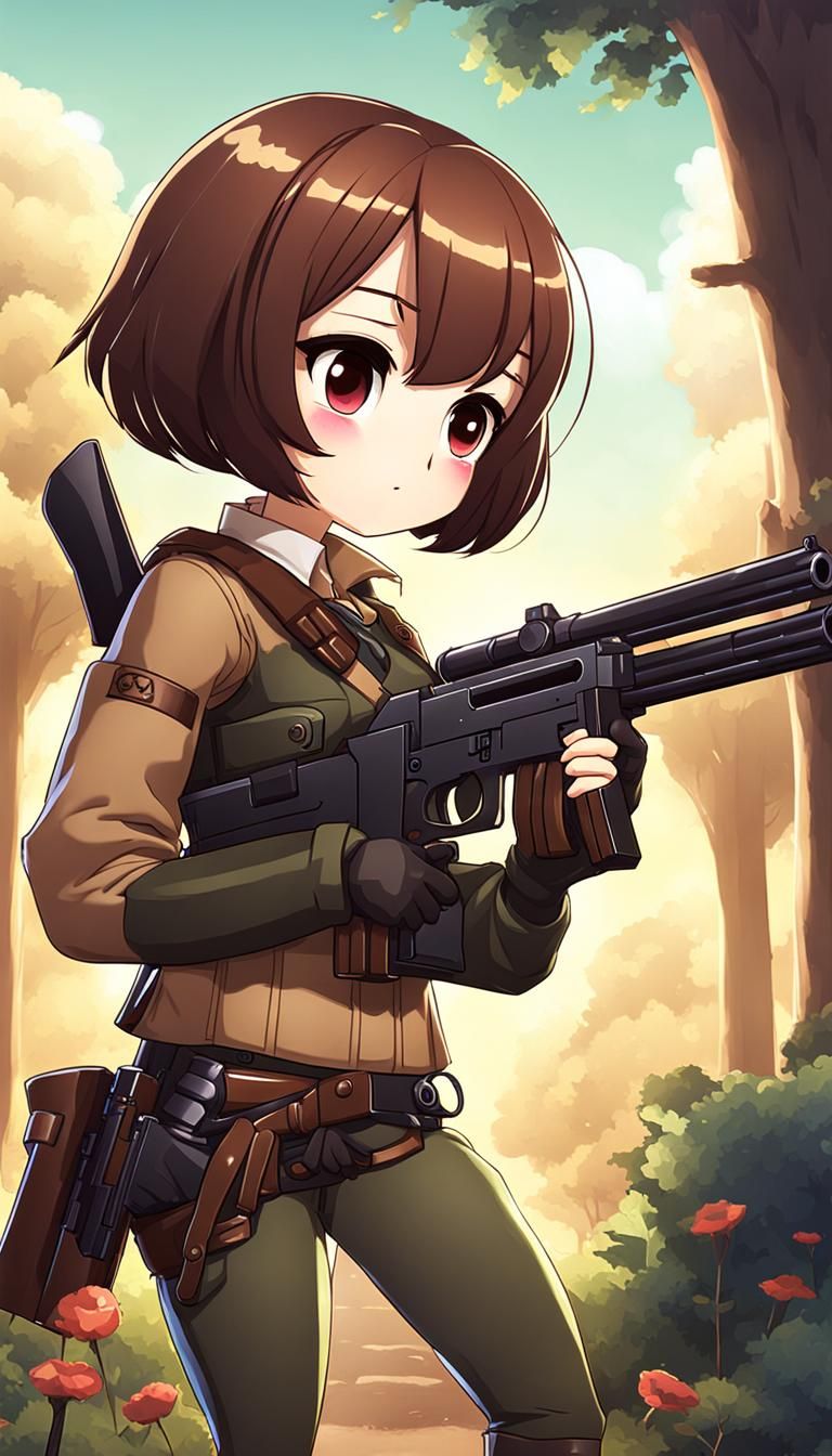 Chibi Girl with Shotgun Rifle Illustration