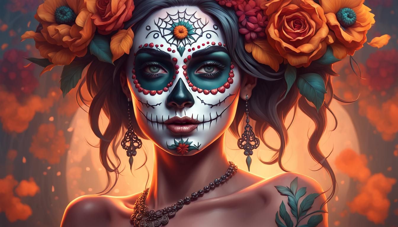 Day of the Dead Woman with Floral Crown