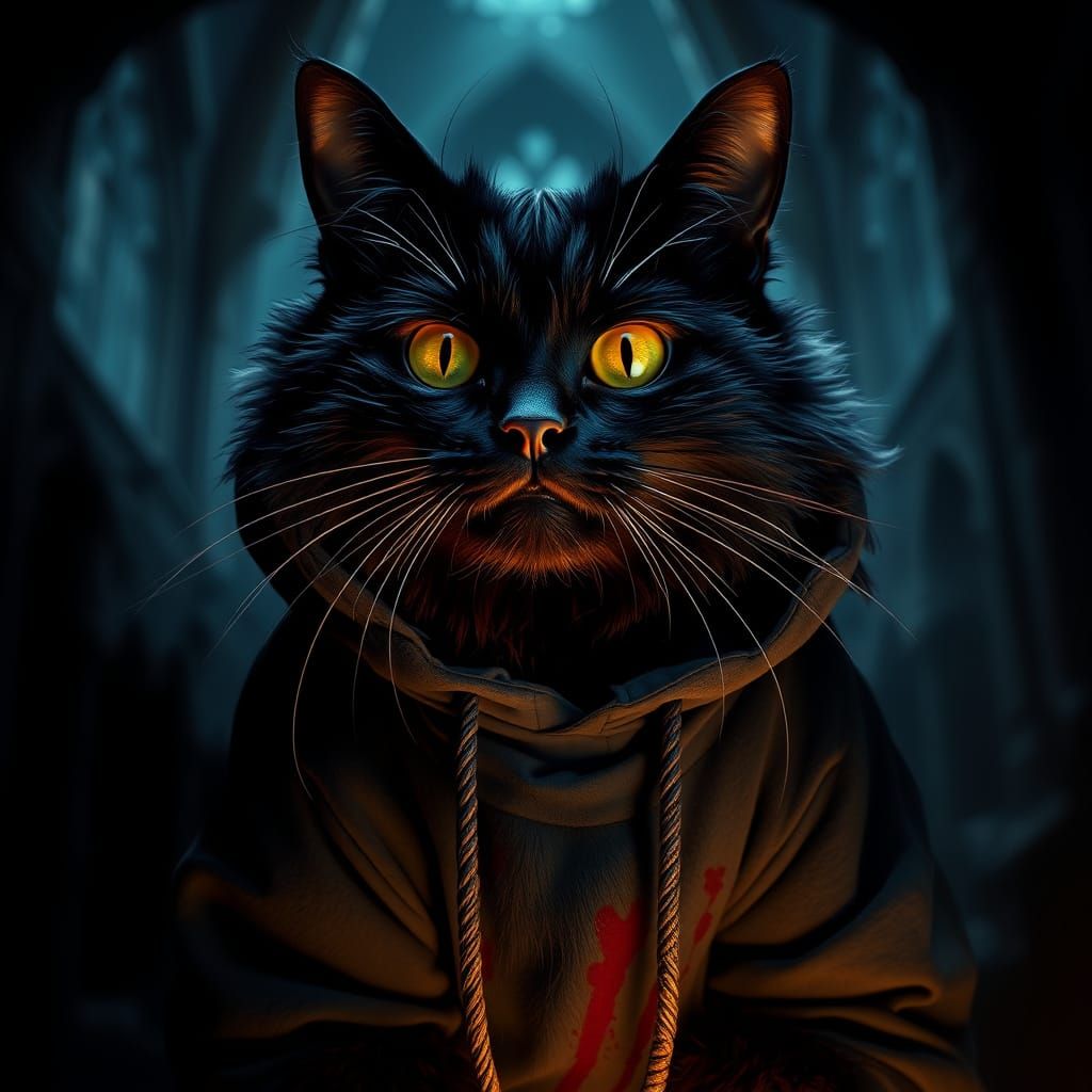Black Cat in Castle: Dark Atmospheric Digital Art