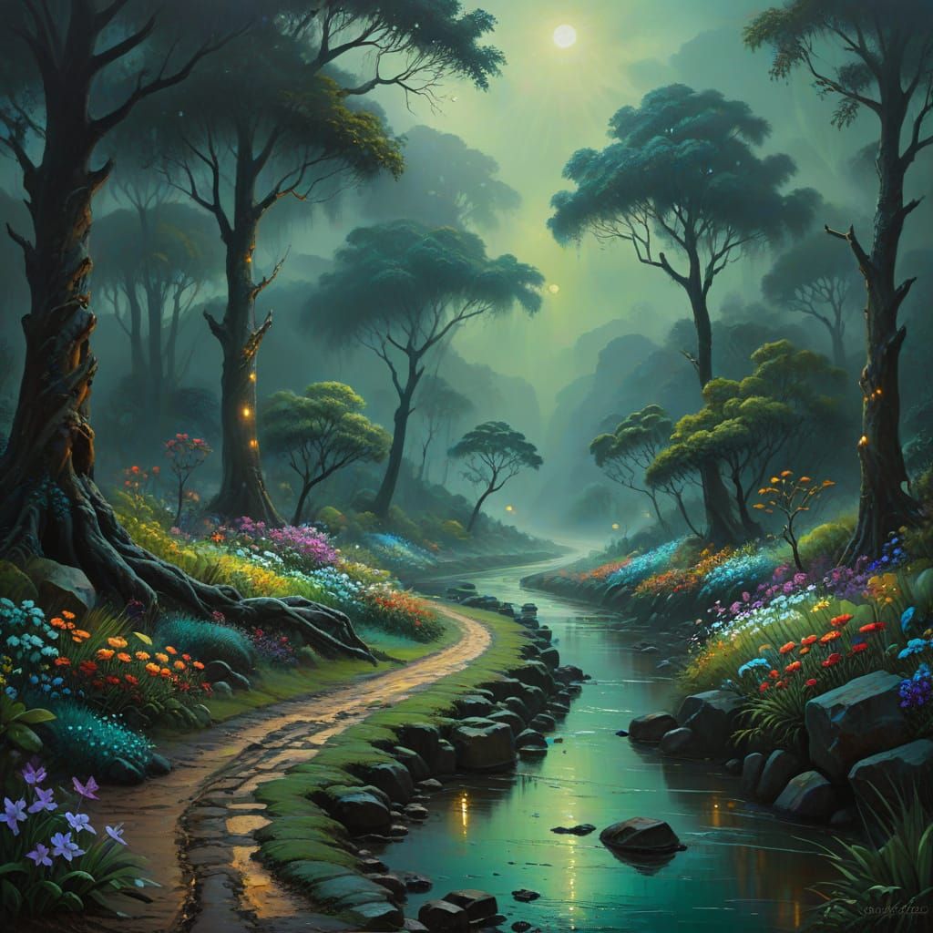 Surrealist Landscape Painting with Impasto Palette