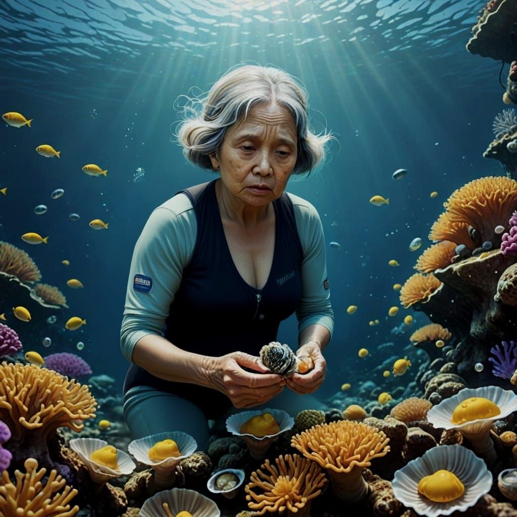 Jeju Island Haenyeo Diver in Deep Sea