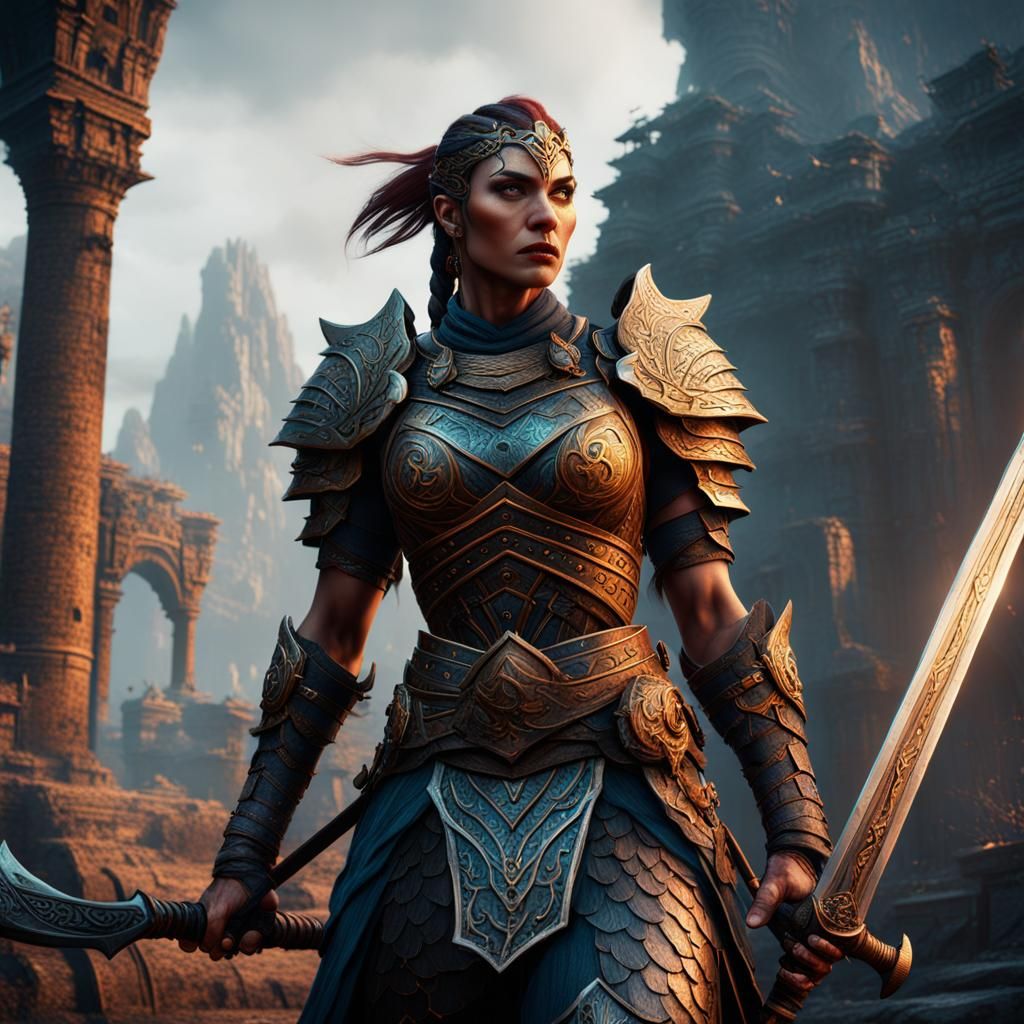 Fantasy Warrior Women in Detailed Matte Painting