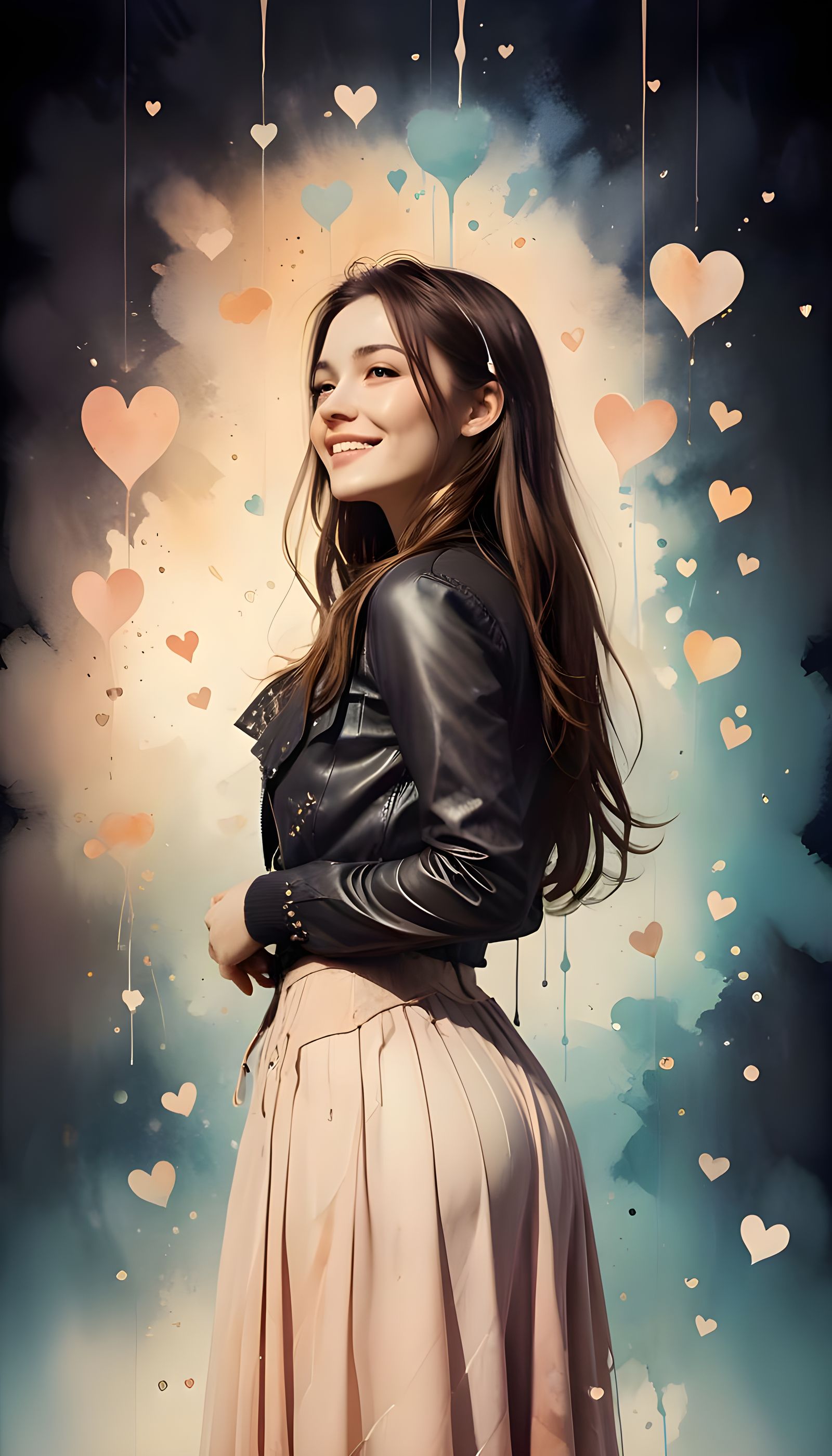 Whimsical Watercolor of a Woman in a Fantastical Landscape