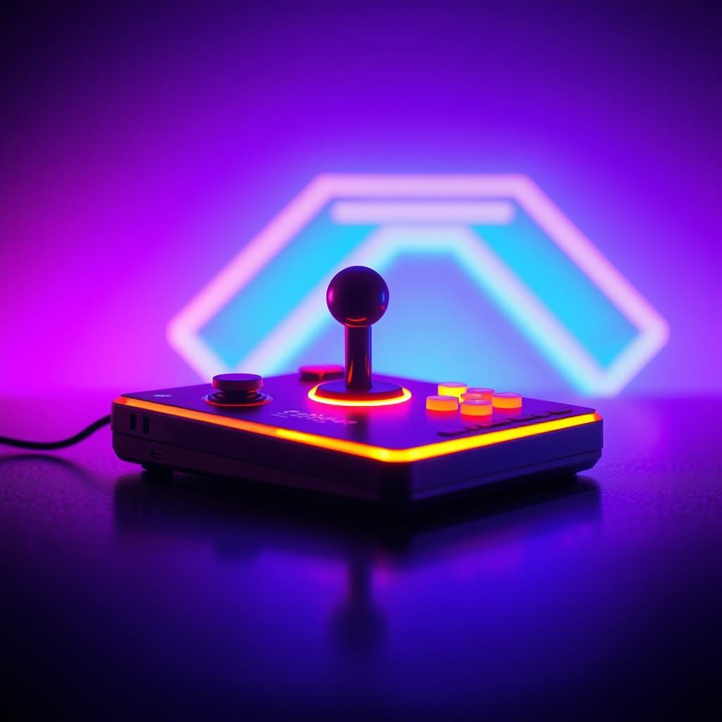 Vintage Joystick in Neon Synthwave Style