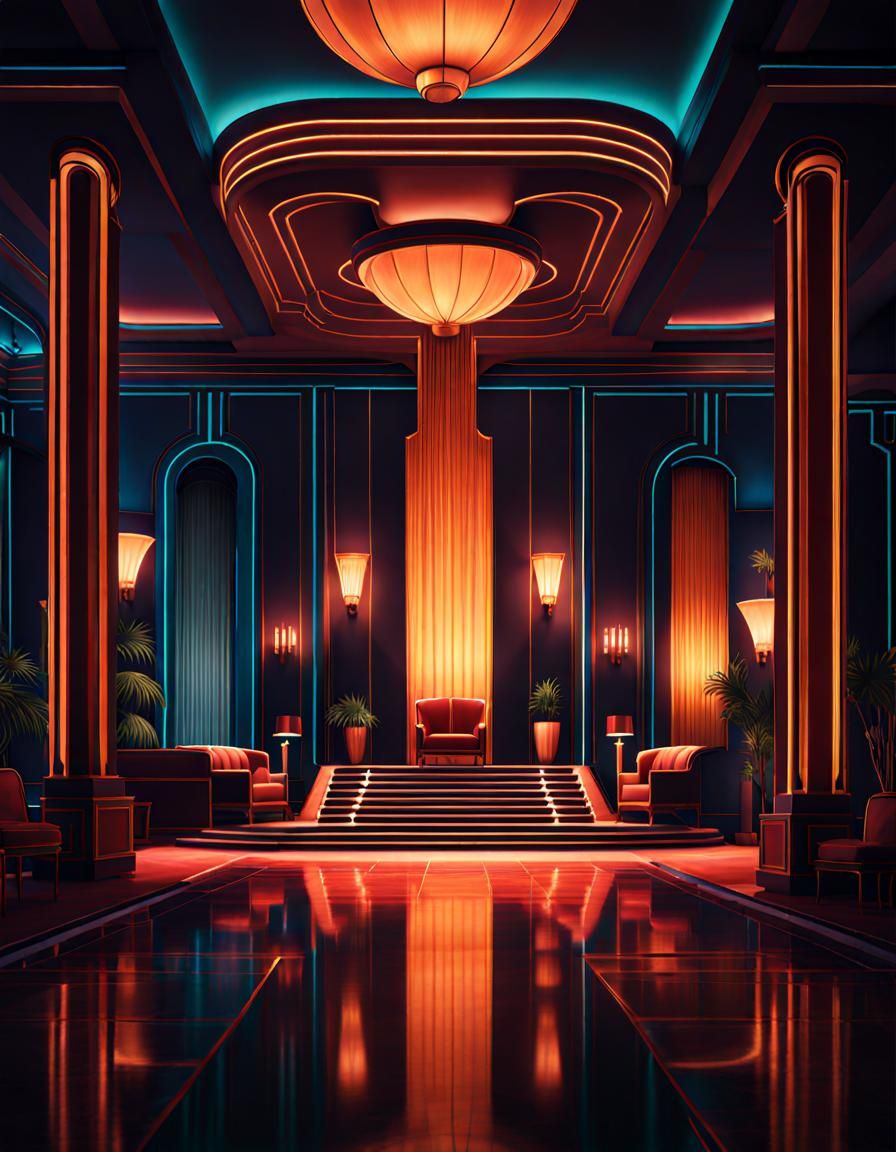 Creepy Art Deco Hotel Concept Art in Gouache