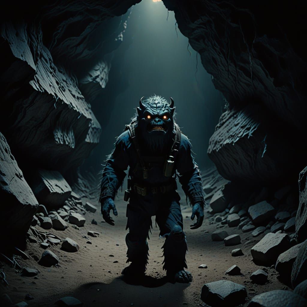 Menacing Id Monster in Dark, Eerie Cave