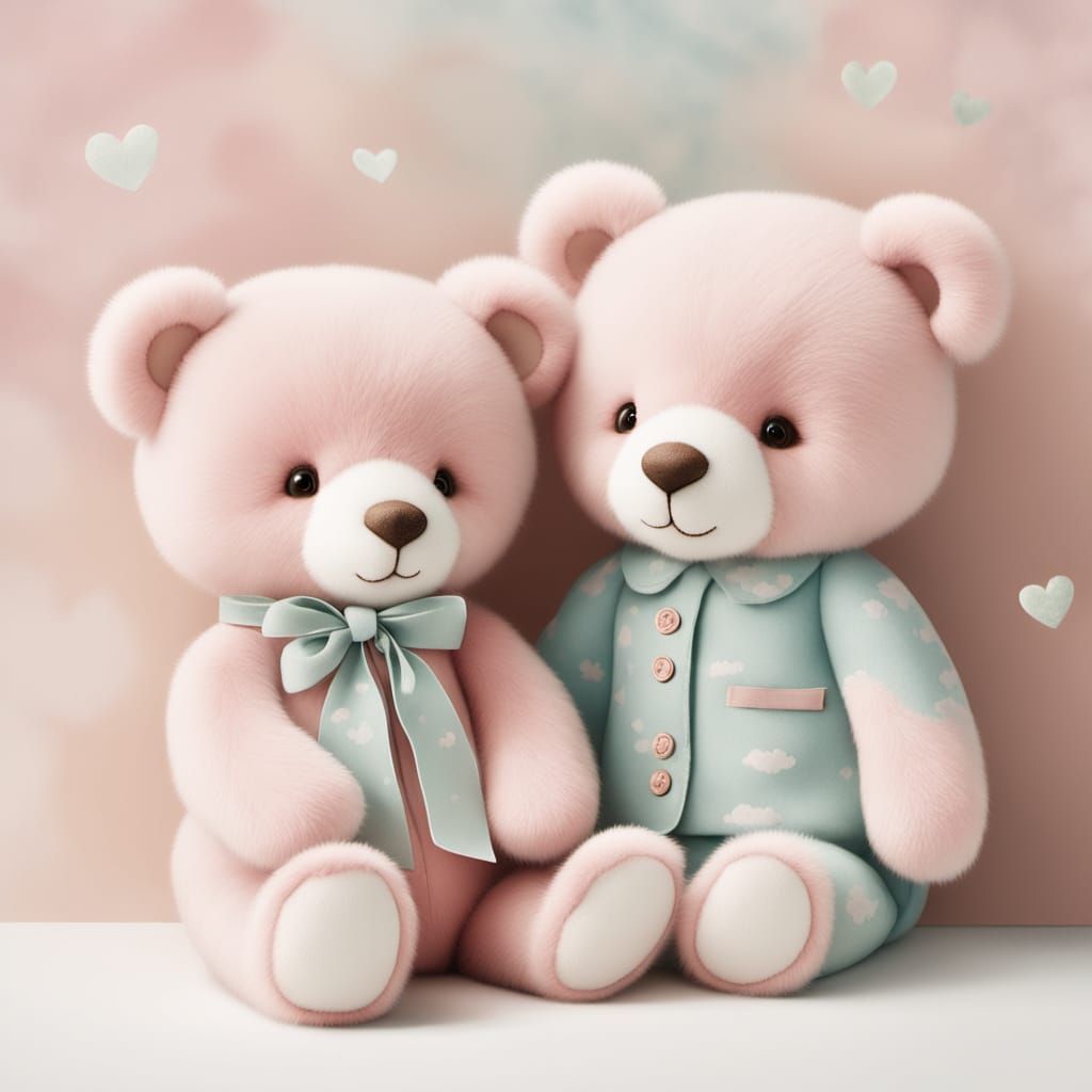 Whimsical Pink Bears in a Dreamy Valentine's Day Scene