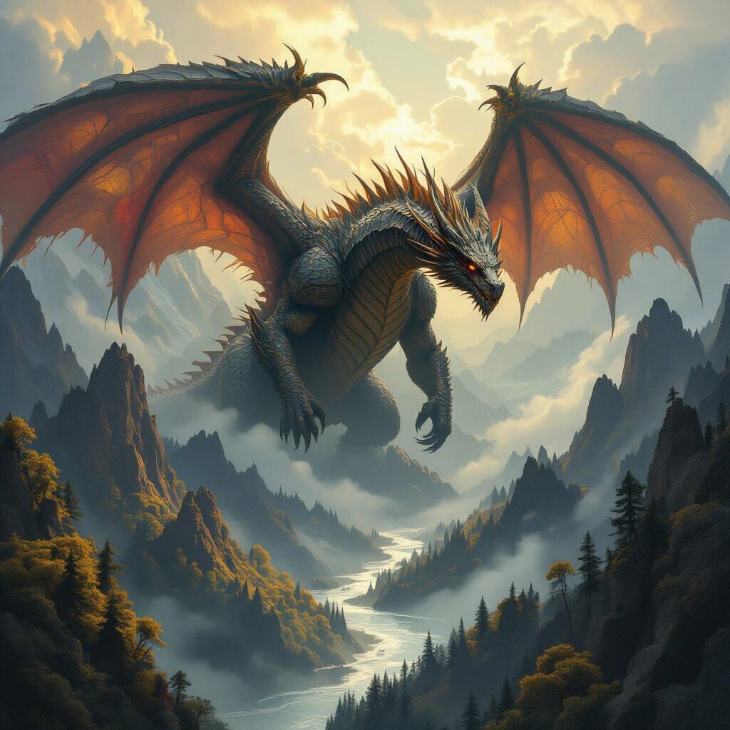 Ancient Bloodied Dragon Emerges From Epic Mountains