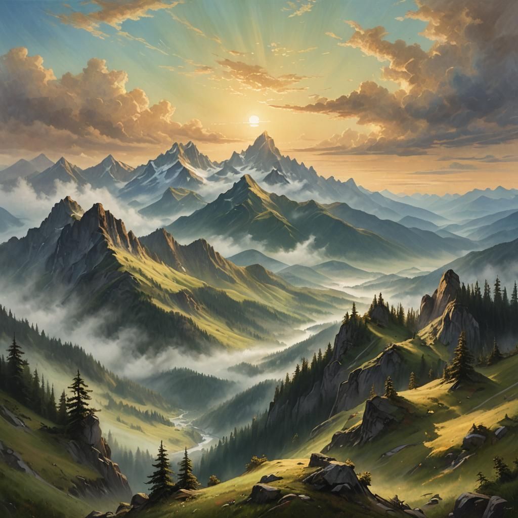 Golden Light on Mountain Ridge: A Luminous Landscape