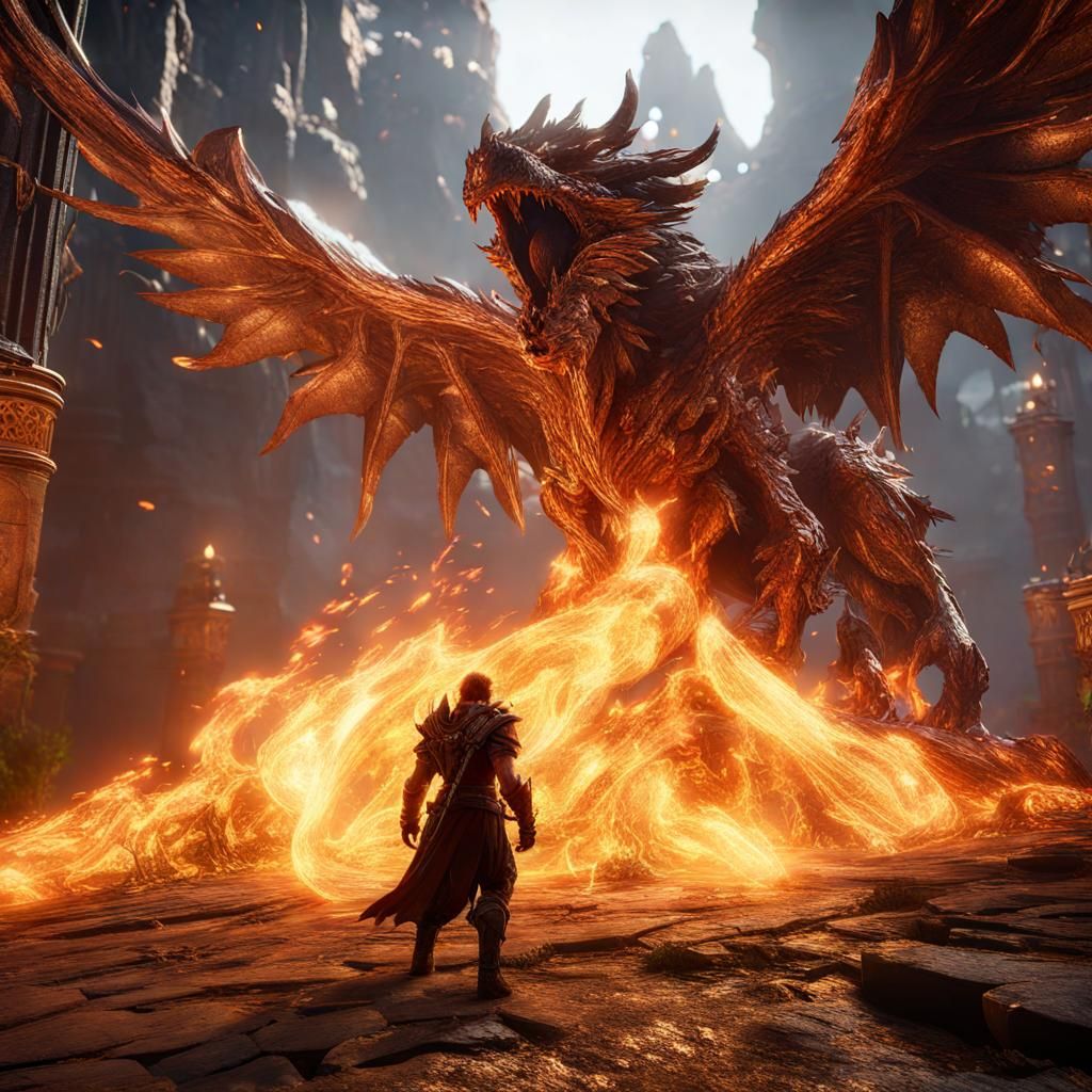 Epic Bringer of Fire in 3D Game Cinematic Style