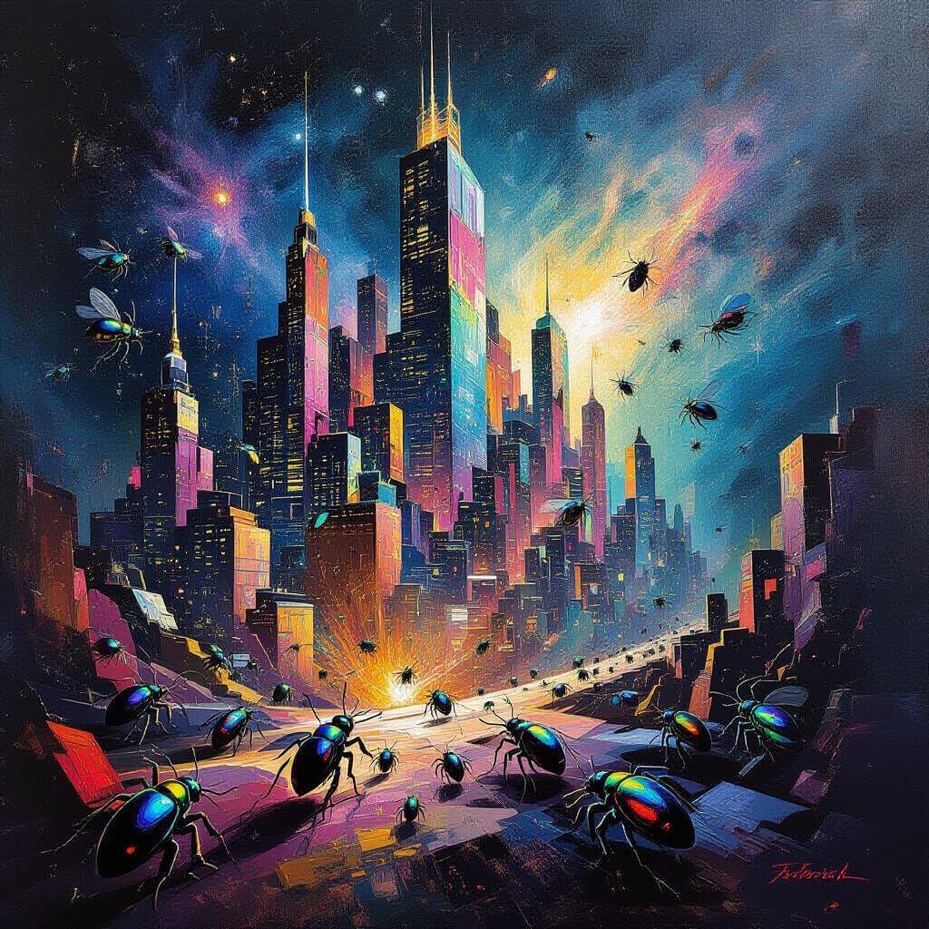 Iridescent Beetles Build Geometric City in Space