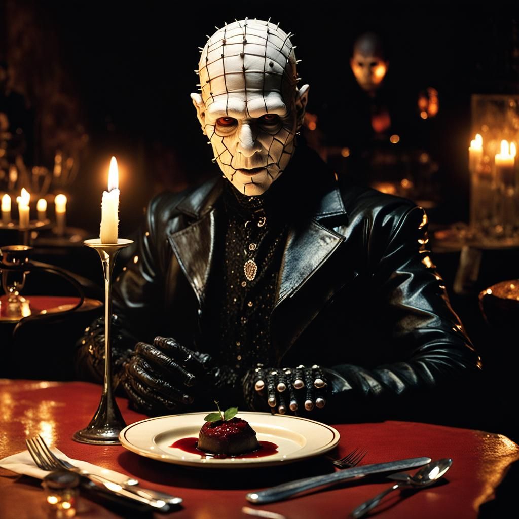 Pinhead in Café: Hyperrealistic Digital Matte Painting