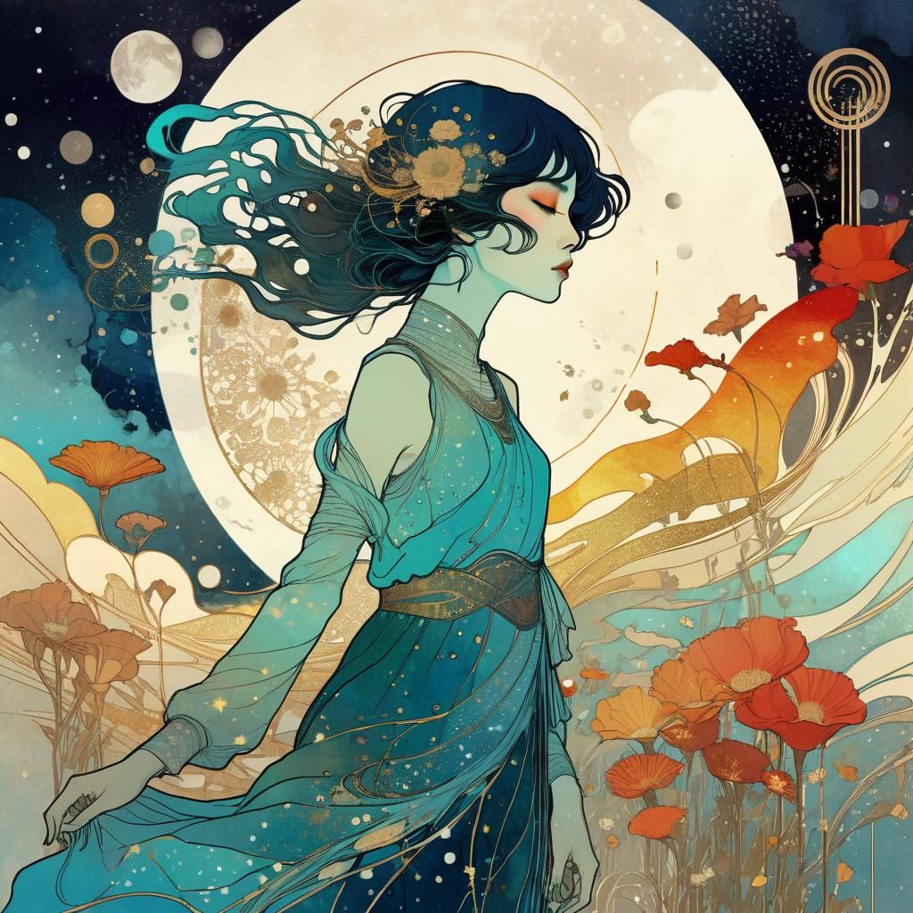 Cosmic Serenade in Art Nouveau Style