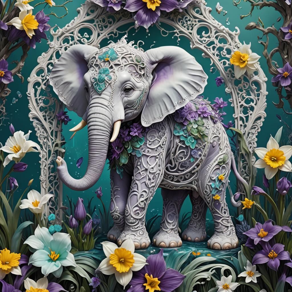 Filigree Lace Elephant in Ornate Fantasy Art