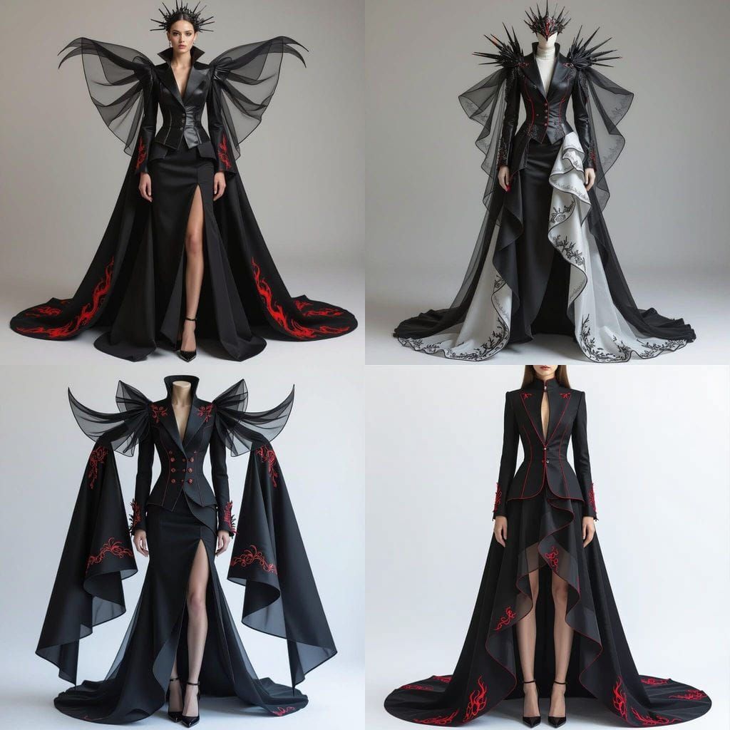 Organza Winged Suit-Dress Hybrid with Halo Flare