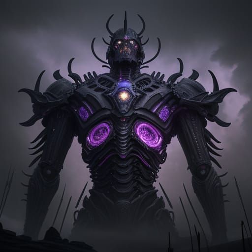 Surreal Dark Masterpiece: Obsidian Horror in Vivid Violet Hu...