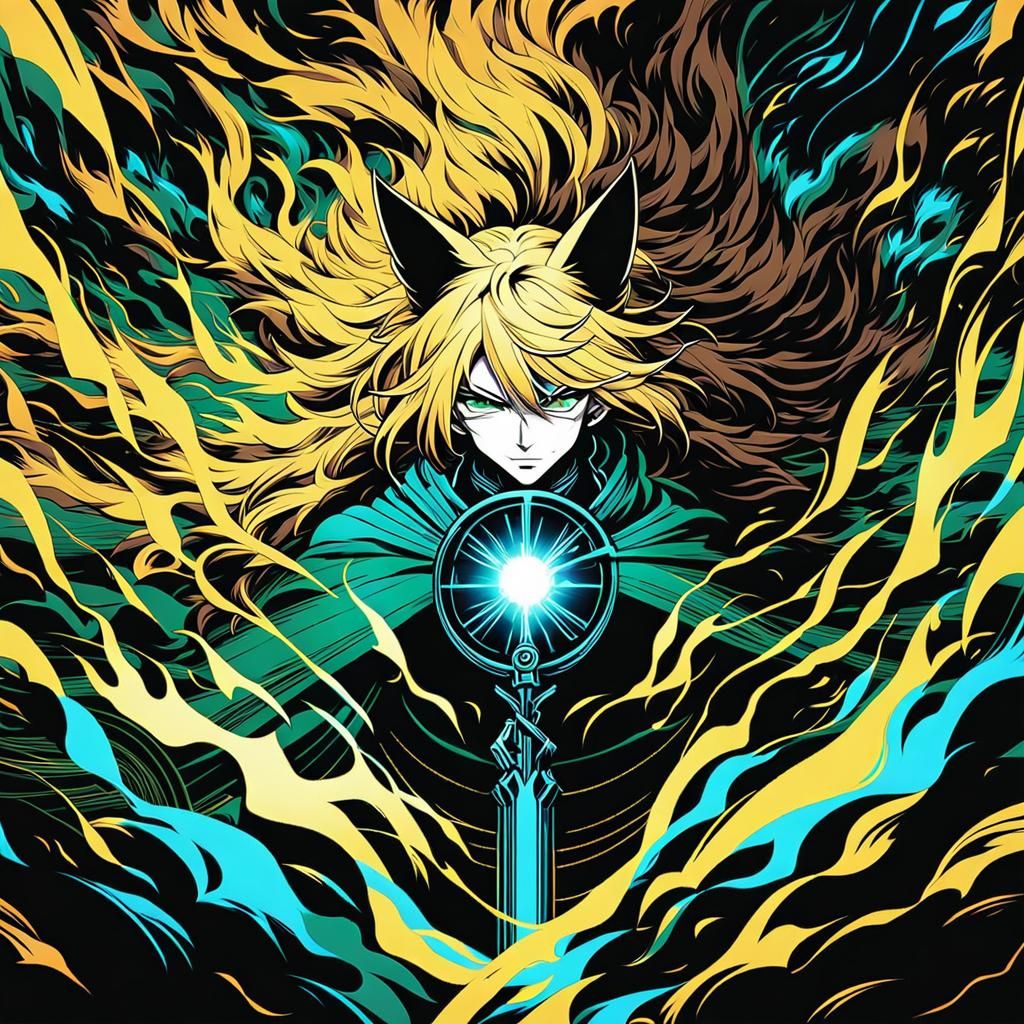 Anime Girl with Lance in Dynamic Windstorm