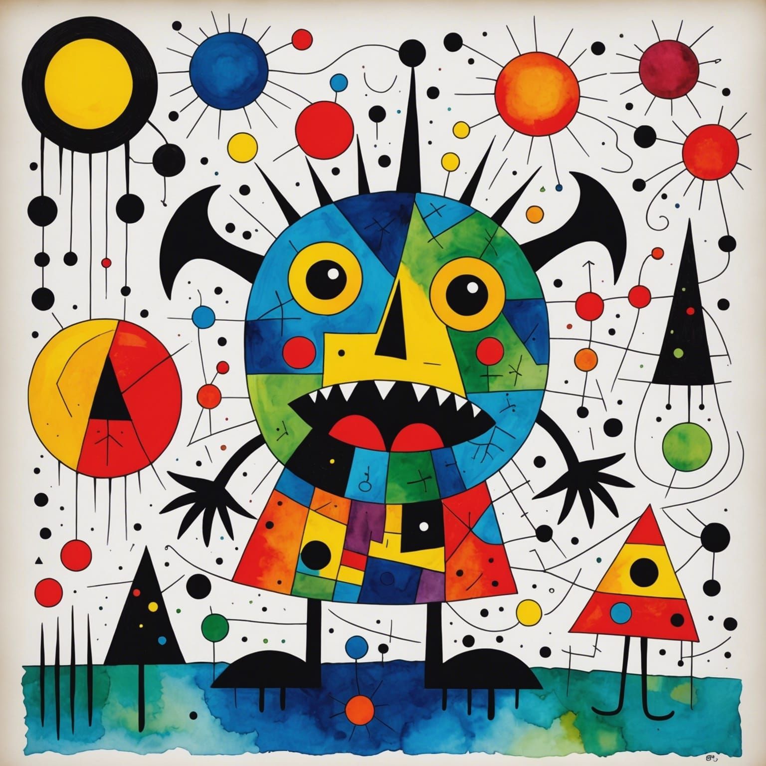 Geometric Monster Children in Surrealist Style