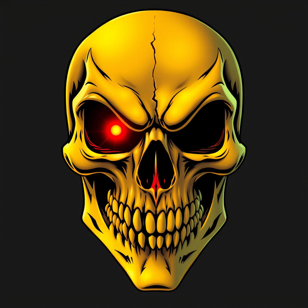 Menacing Golden Skull with Glowing Eye, Comic Book Style