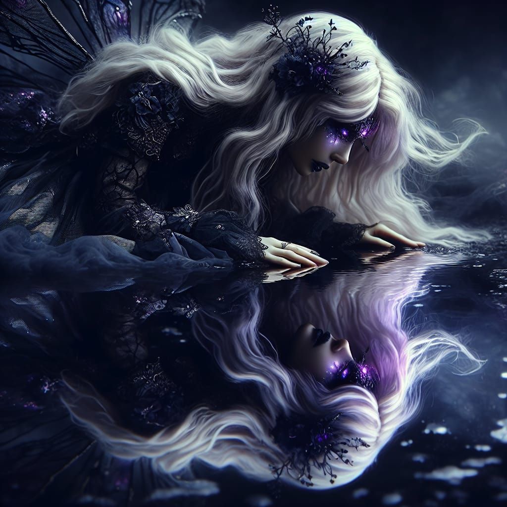 Dark Gothic Fairy in Shadowy Pool