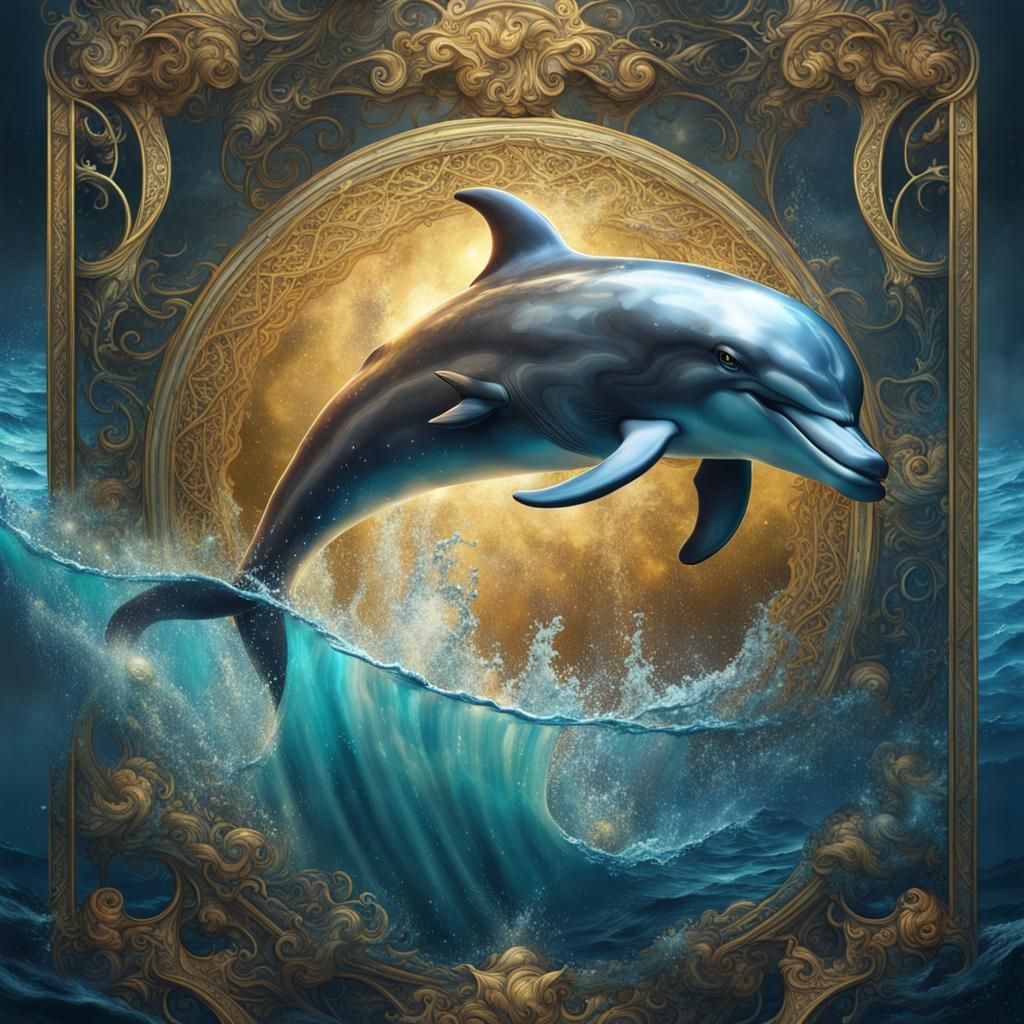 Fantasy Dolphin in Deep Ocean, Digital Art