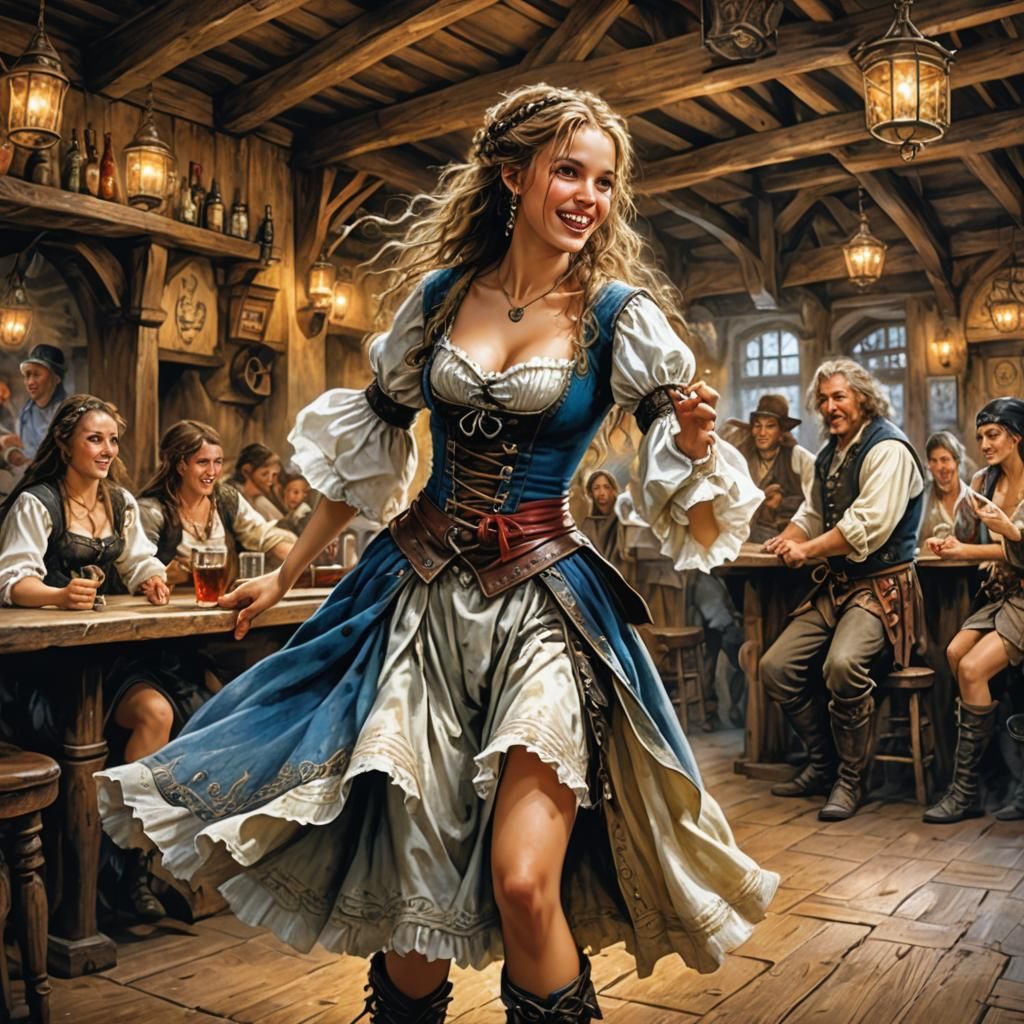 Tavern Wench Dancing: Comic Book Illustration