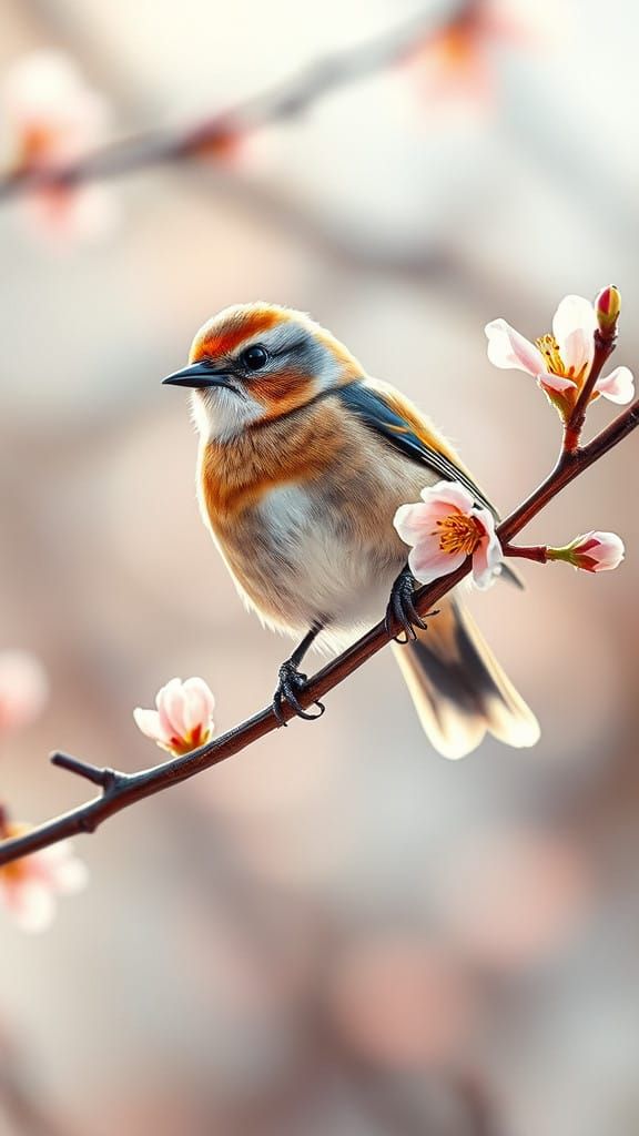 Whimsical Spring Branch Scene in Detailed Ink and Watercolor
