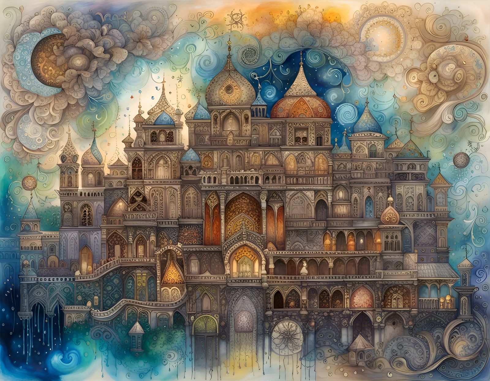 Shimmering Palace of Lost Memories in Mixed Media