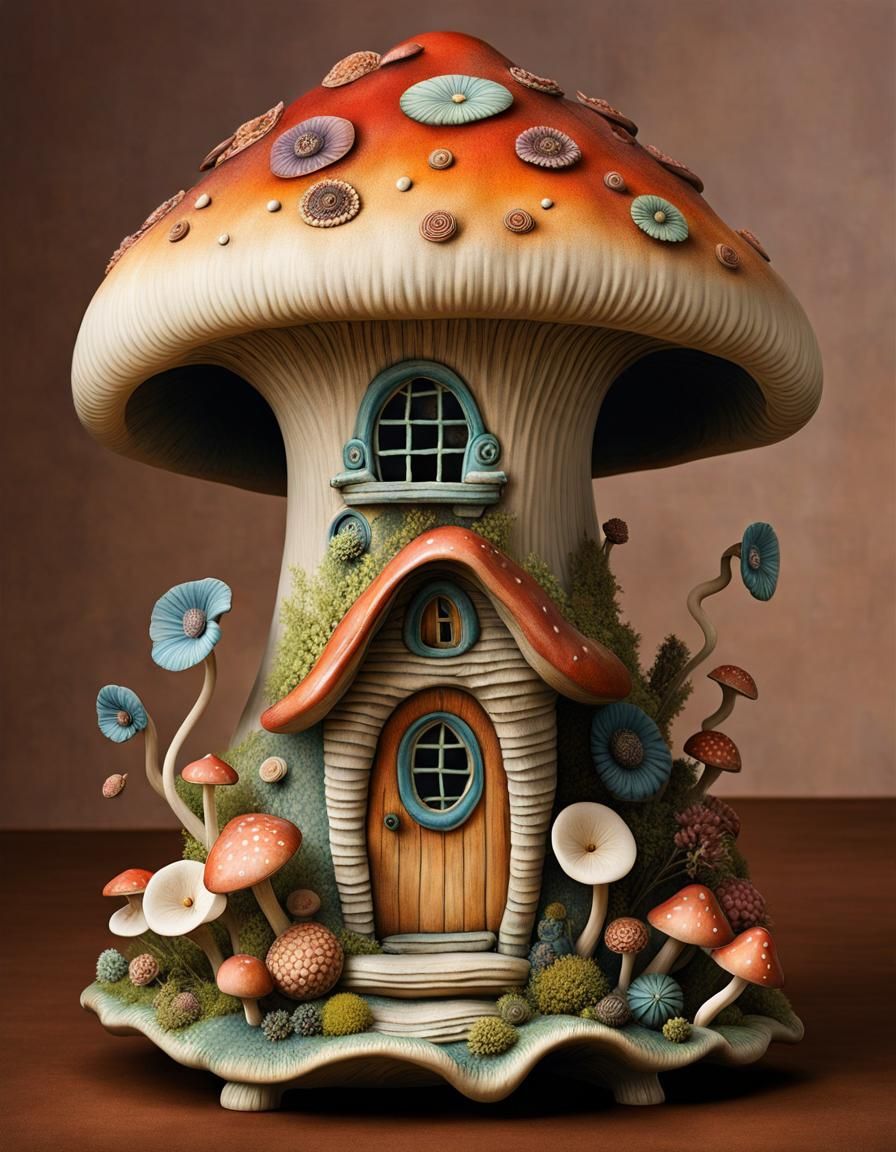 Fairy Mushroom House Ceramic Vase