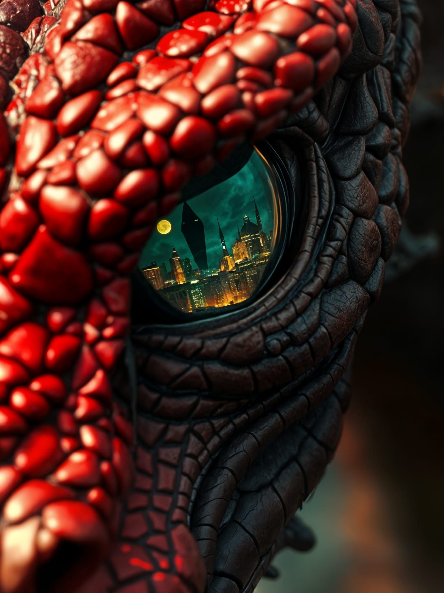 Medieval Dragon Stares Down a Burning City